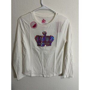 Juicy by Juicy Couture Girls White Long Sleeve Pink Glittered Crown Shirt Size L